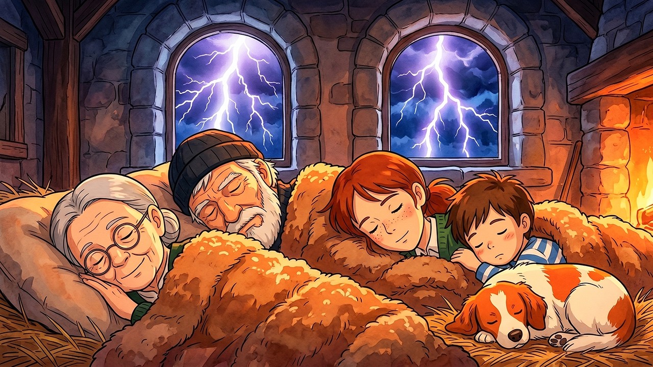 Cozy Family Night in our Tiny Stone Cottage ⚡ Rain & Thunder | Ghibli Style Cooking ASMR