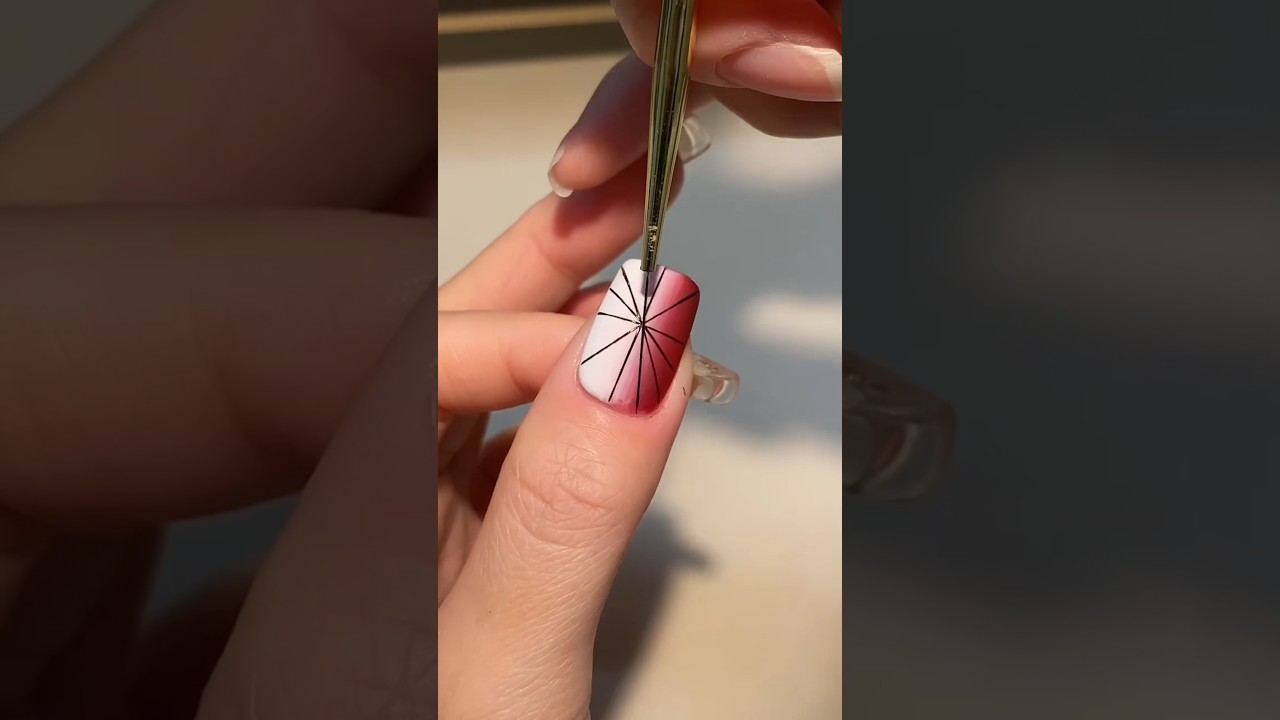 Red 🍒 & Black 🖤 Line Nail Art | Super Stylish & Easy Nail Design #Shorts #nailqueenshorts