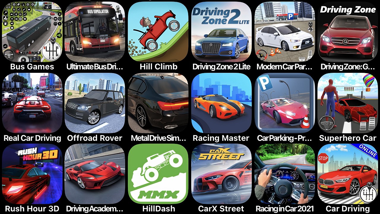 Bus Games,Ultimate Bus Simulator,Hill CLimb Racing,Car Parking,Driving Zone,Real Car Driving