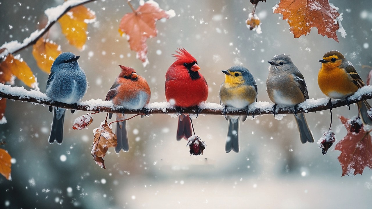 Calming Snow Birds and Gentle Piano Music for Stress Relief and Inner Peace