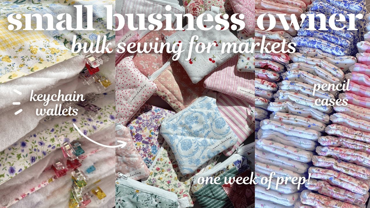 ONE WEEK of BULK SEWING for market season!🧵🎧👏🏻 // sewing 100+ keychain wallets and pencil cases✨