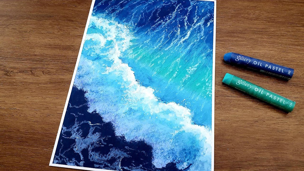 Wave / Oil pastel drawing