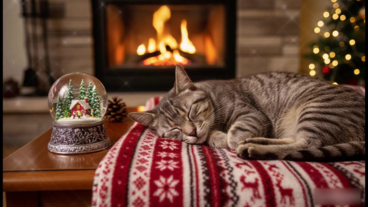 Calming Music for Cats 🐾🎄 Fireplace Sounds to Help Cats Relaxing and Deep Sleep