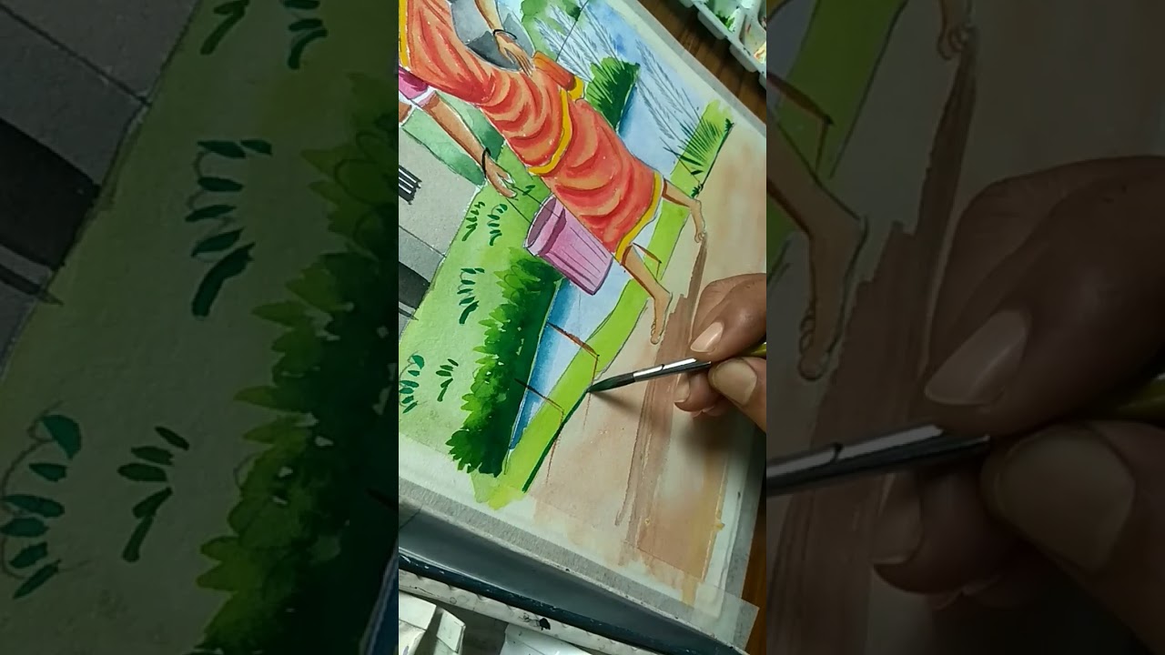 village scenery drawing#shorts#village#durgapuja2024