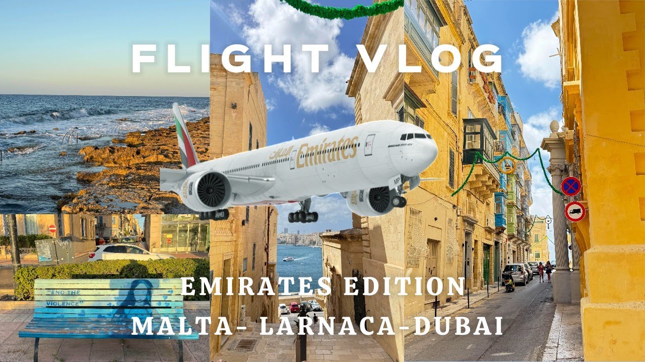 Emirates EK110 Malta-Larnaca-Dubai B777-300ER Economy Class.