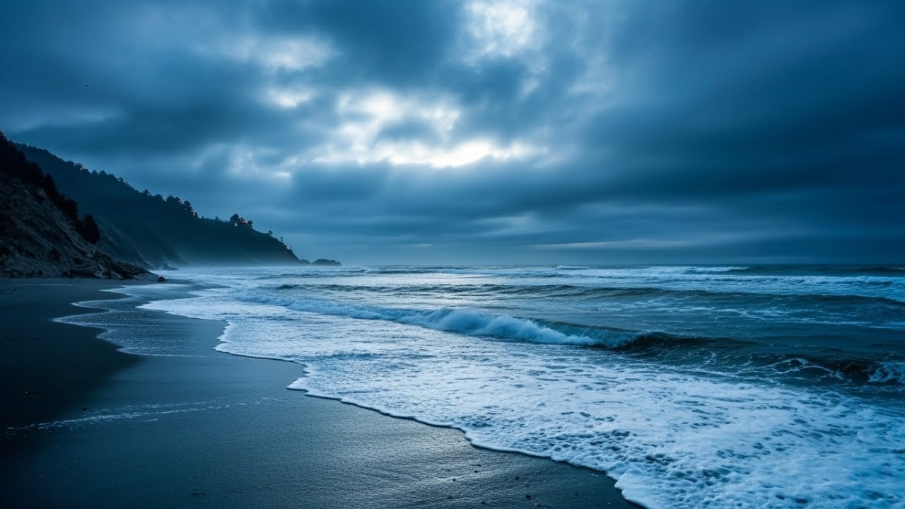 Peaceful Shore Waves at Midnight for Total Relaxation and Inner Calm