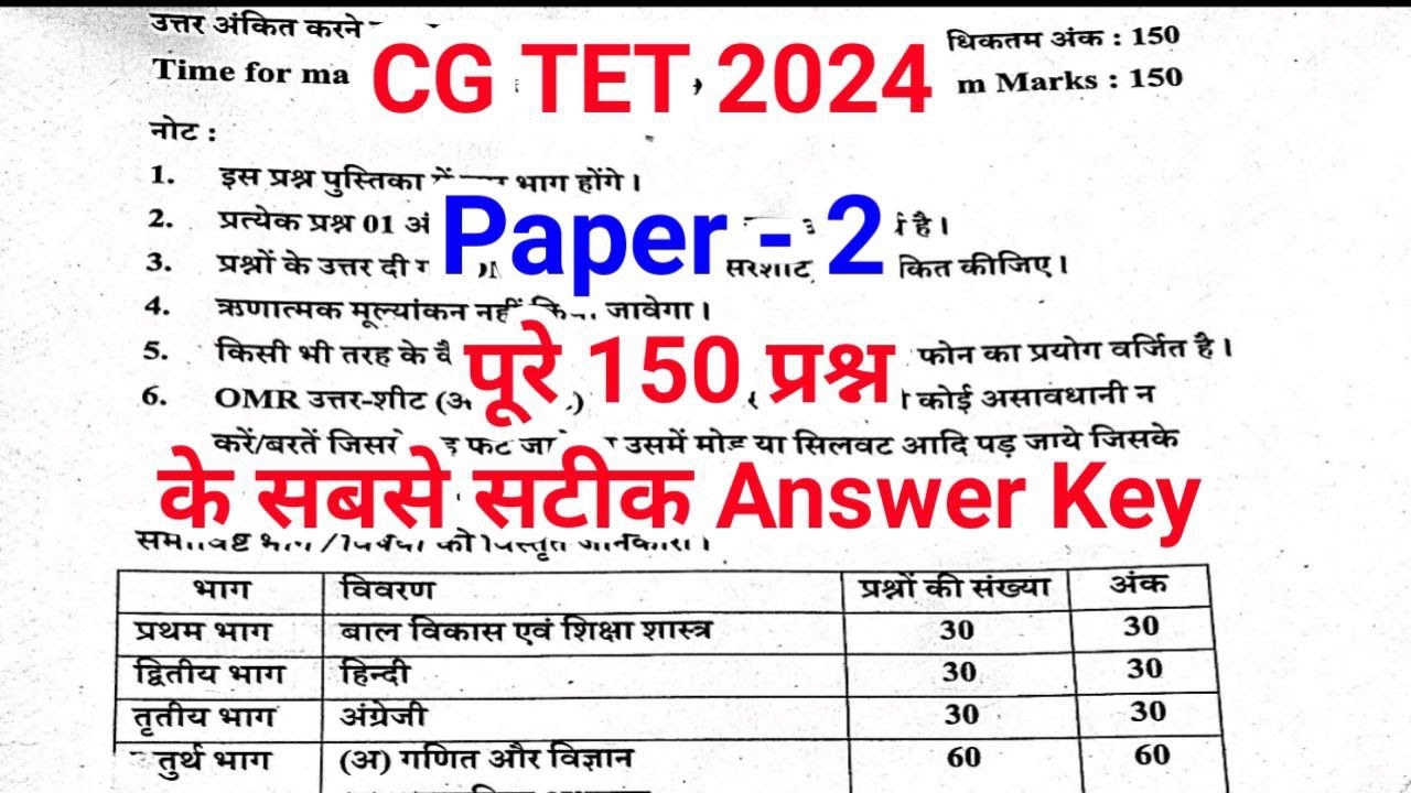 CG TET 2024 ANSWER KEYS |CGTET 2024 PAPER 2 ANS KEY | MODEL ANS.