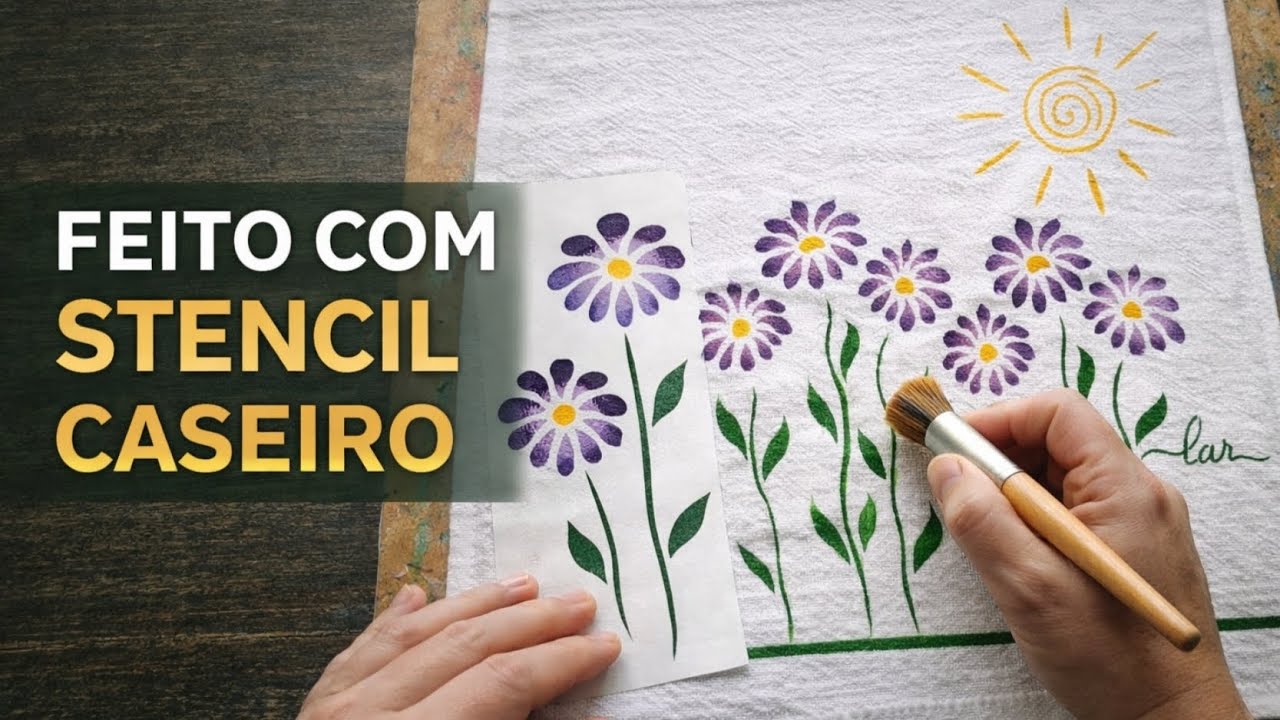 Como Fazer Pano de Prato com STENCIL CASEIRO – Passo a Passo