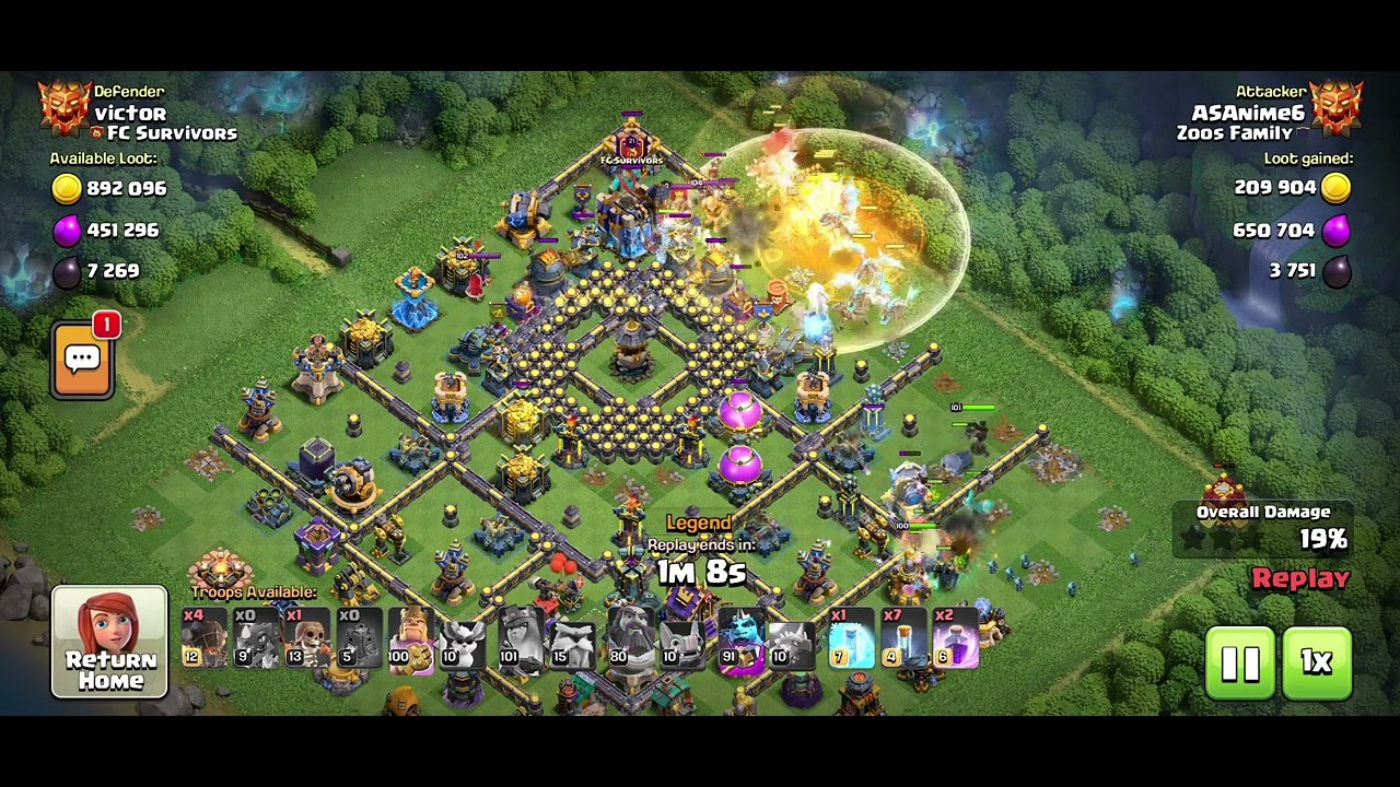 COC. TH18 legend modifier 3 stars attack. Electrodragons & totem spell. Not maxed heroes. Lvl 23 ms.