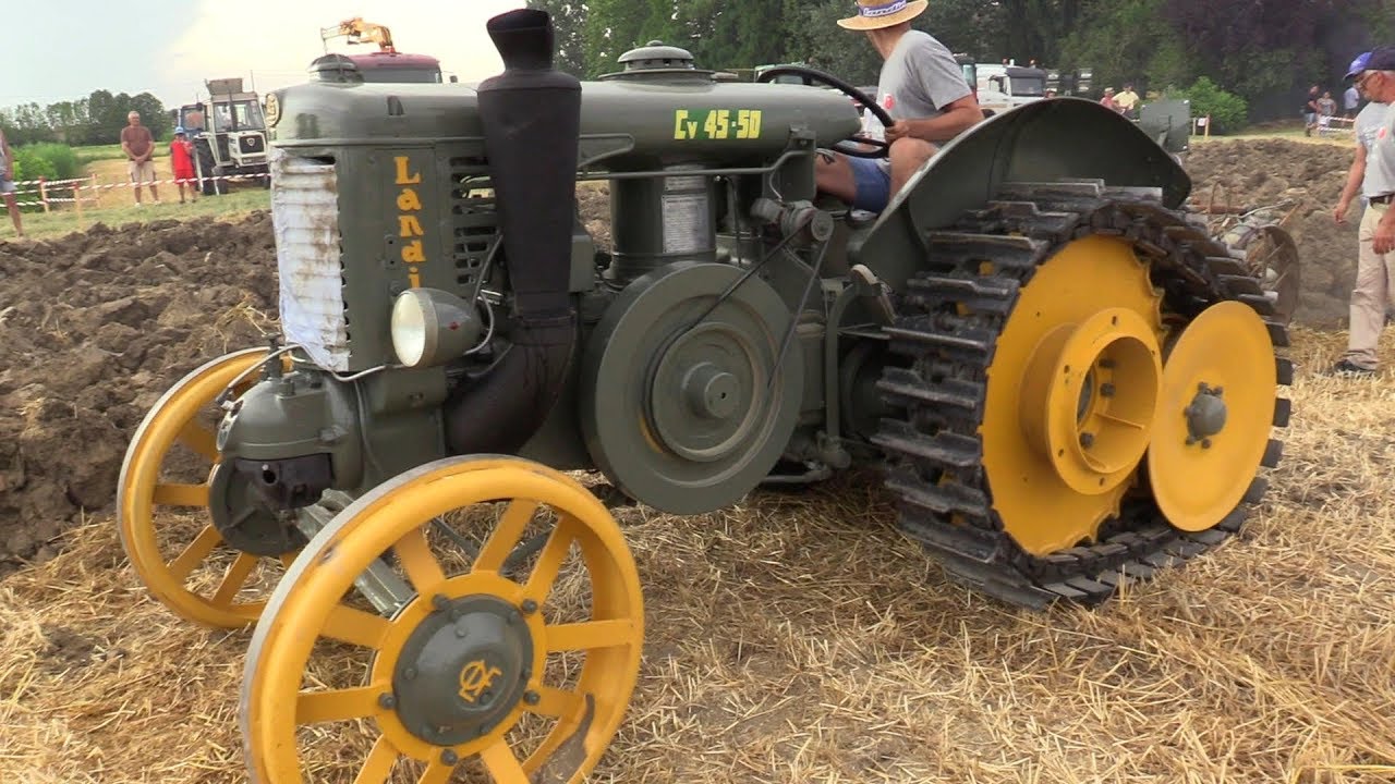 Plowing race with old tractors - Landini hot bulb maximum power, wheelie & flames from exhaust