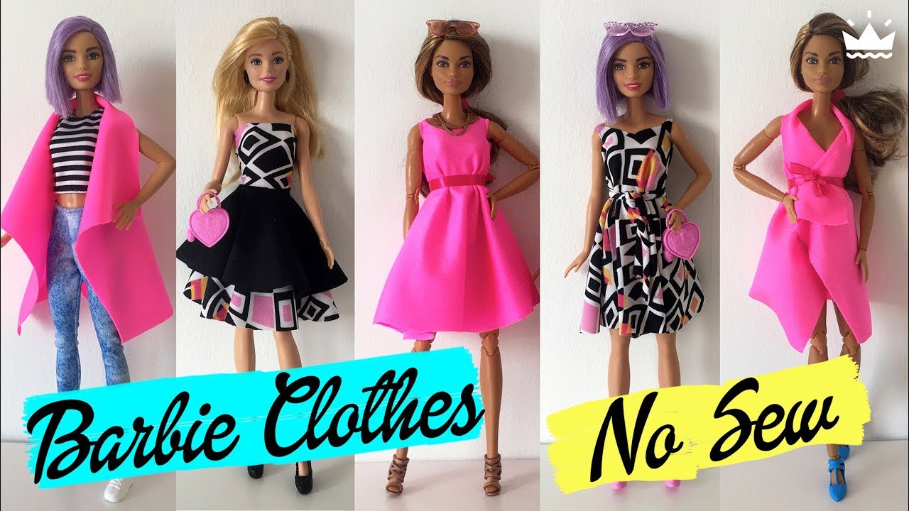 How to make No Sew Barbie Clothes! DRESSES, SKIRT, TOP AND VEST. Compilation