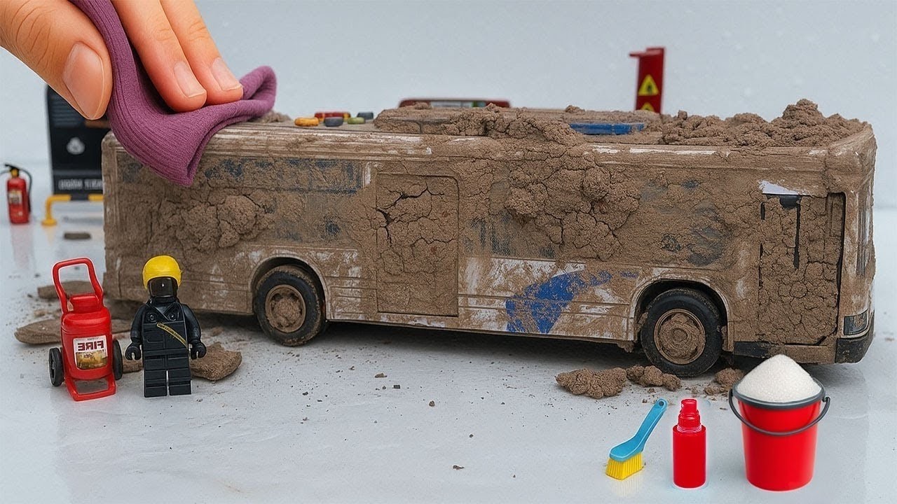 The surreal cleaning process of a $564 1:24 scale police bus after its muddiest mission yet