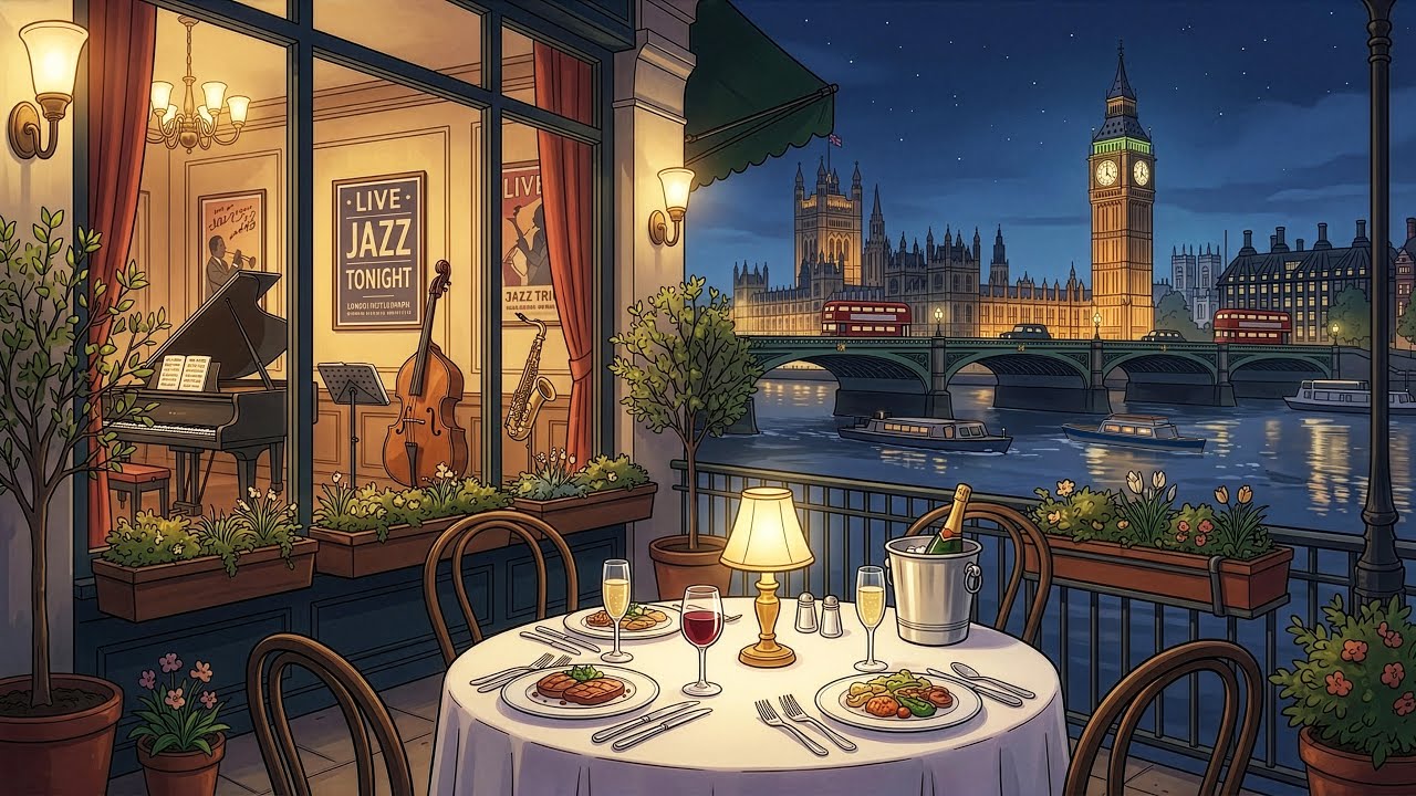 🔴 LIVE: Vintage Jazz on a Cozy London Terrace at Night 🇬🇧 Warm Evening Ambience