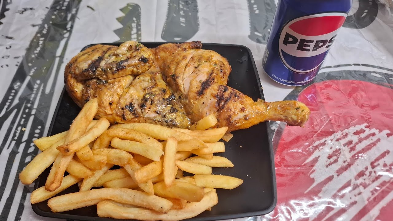Grilled chicken with chips and Pepsi can uk mukbang 