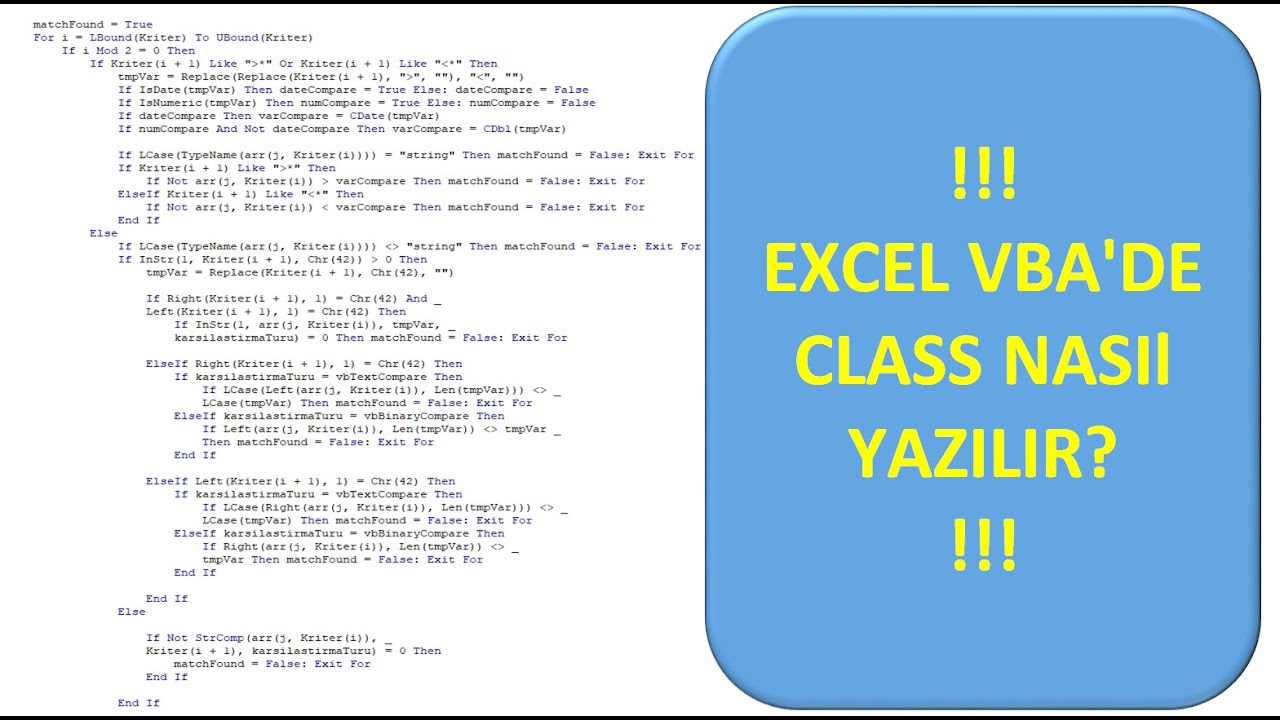 EXCEL VBA CLASS NASIL YAZILIR ?