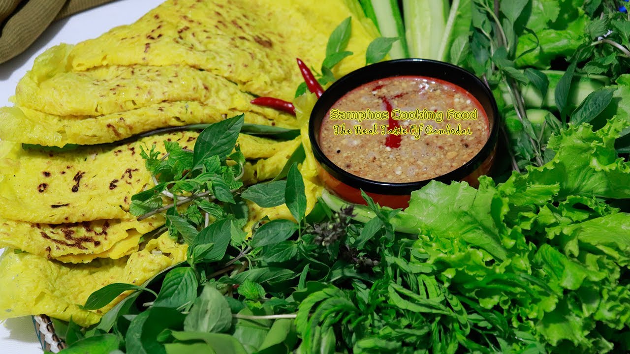 របៀបធ្វើបាញ់ឆែវ - Banh Xeo Recipe | Samphos Cooking Food