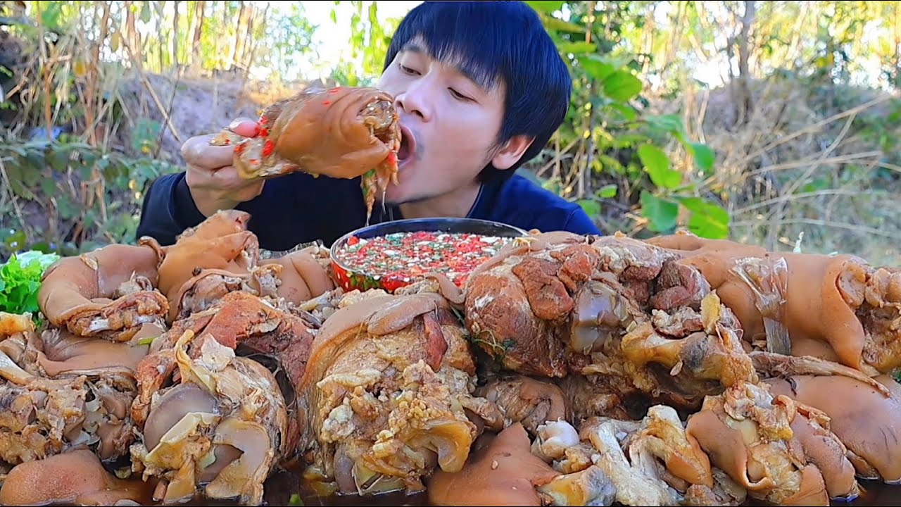 พะโล้ขาหมูจิ้มซีฟู๊ดแกล้มผักสดแซ่บคักอีหลีครับพี่น้อง ASMR MUKBANG EATING SHOW#โก้อีสานพาแดก 