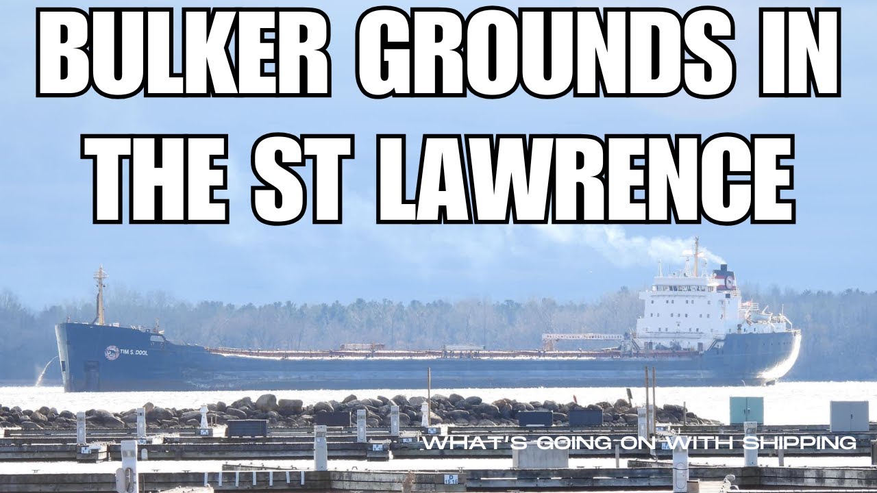 Canadian Freighter Tim S. Dool Hard Aground in the St. Lawrence Seaway
