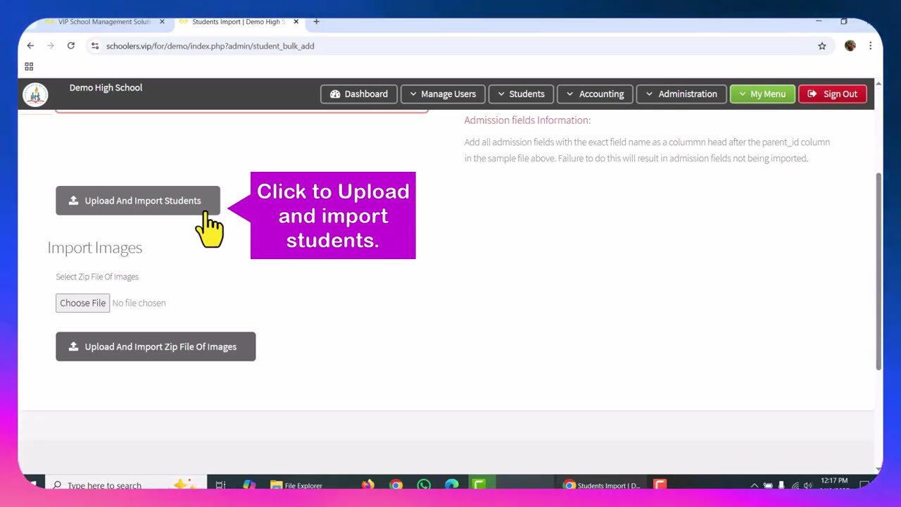 Headadmin account student import