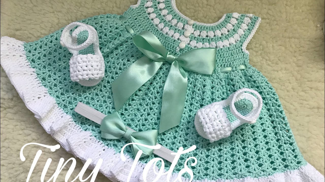Vestido de crochê “Ana Clara” TAM 0-3 meses (com explicações para tamanhos maiores)