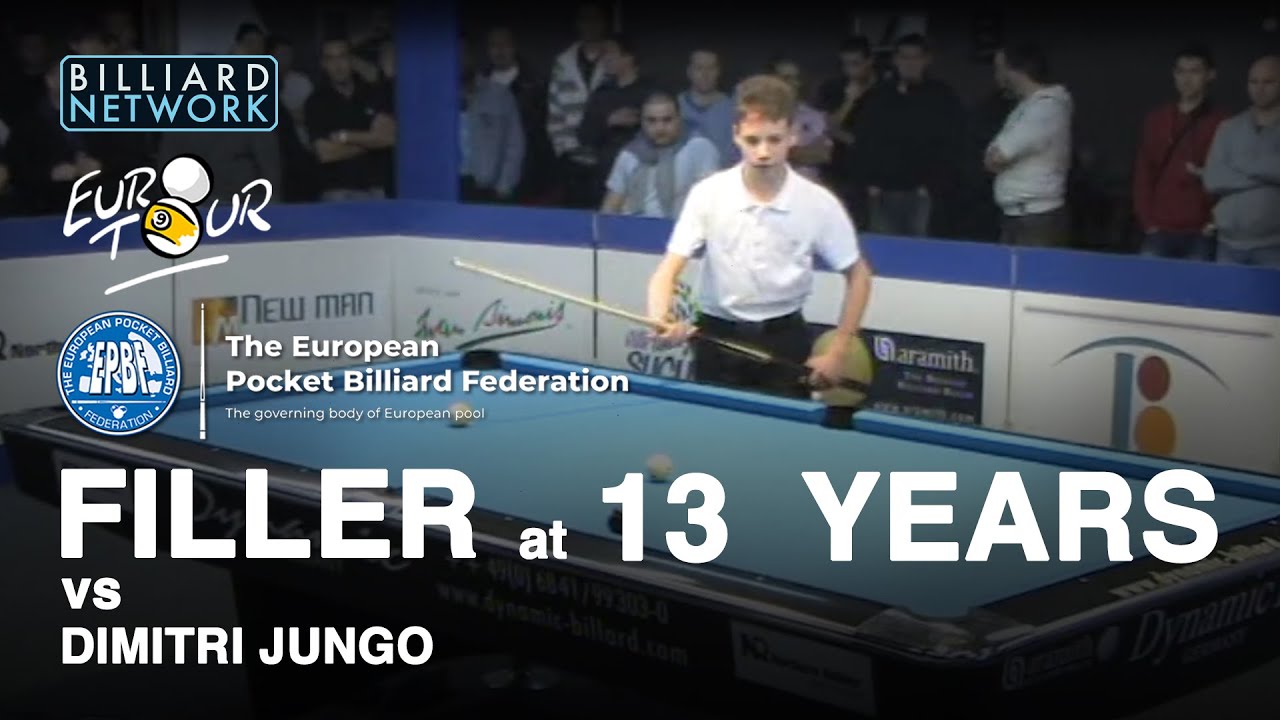 Joshua FILLER at 13 Years! --- DAVID vs GOLIAT! --- Eurotour match vs Dimitri JUNGO - 9 ball - 2010
