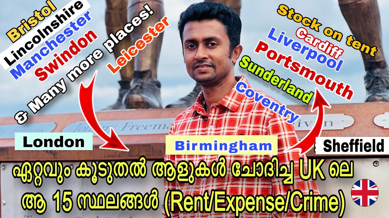 🔥UK ലെ ഏറ്റവും പ്രധാനപ്പെട്ട 15 സ്ഥലങ്ങളും Rent/ചെലവ് വിവരങ്ങളും!!UK Main 15 places Rent/Expense🔥