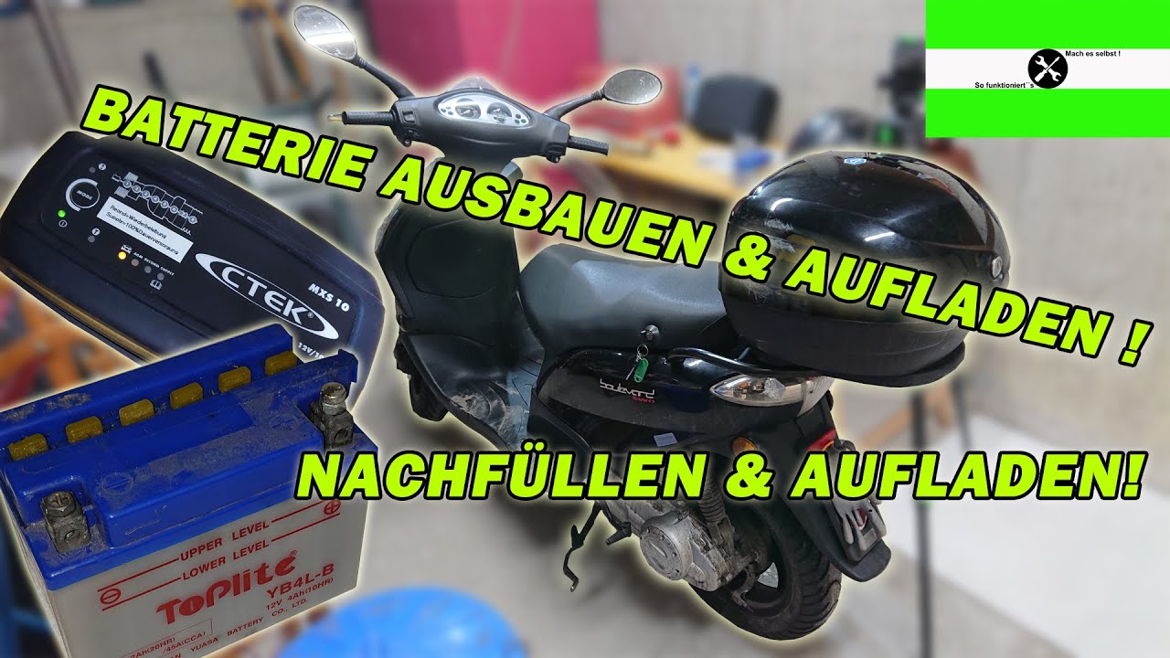 MOPED BATTERIE AUSBAUEN & AUFLADEN | NACHFÜLLEN | SÄUREBATTERIE | Ctek mxs 10 | MOPED | MOTORRAD