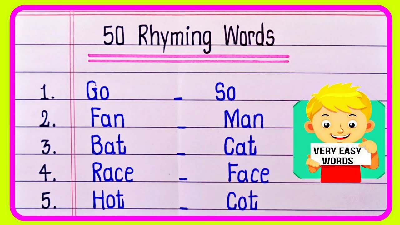 Rhyming words | Rhyming words in English | 50 Rhyming words | Rhyming words list