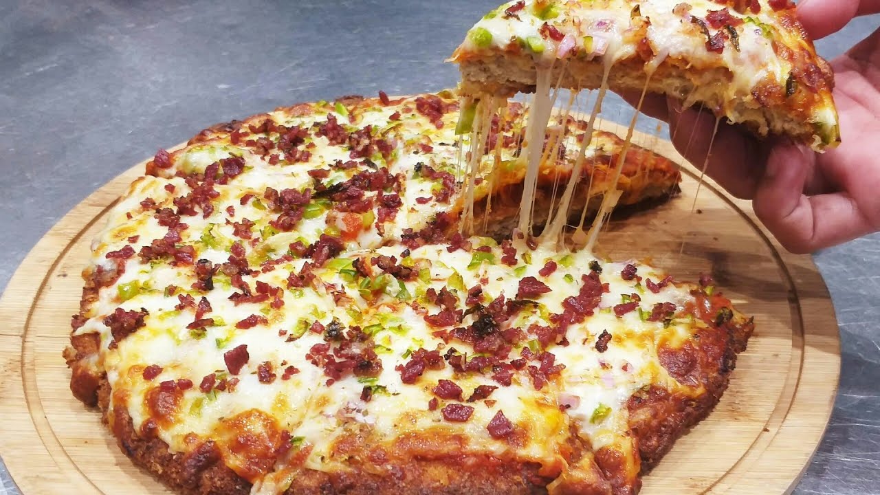 Chicken Parmesan Pizza, with a Crispy Chicken Crust