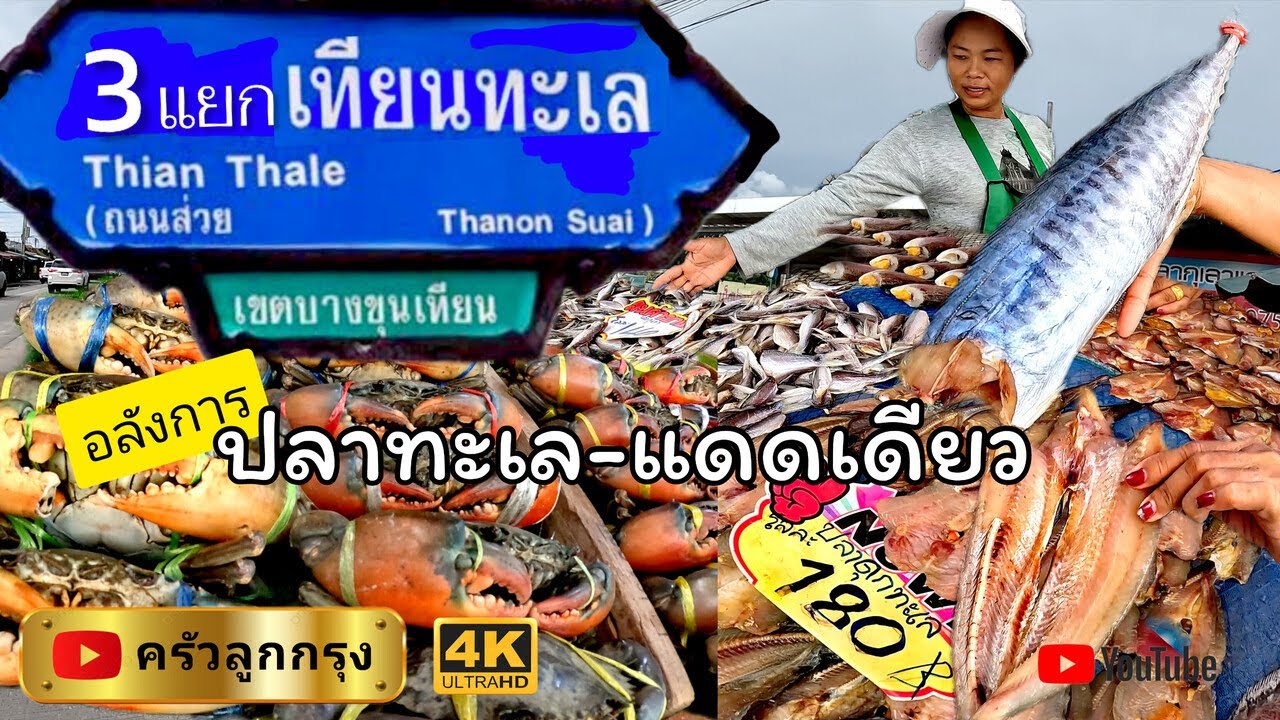 สามแยกเทียนทะเล (สถานที่ใต้คลิป) ปลาทะเลแดดเดียว-ครบทุกชนิดในไทย ปูทะเลใหญ่เป็นๆถูกมาก #ปลาแดดเดียว