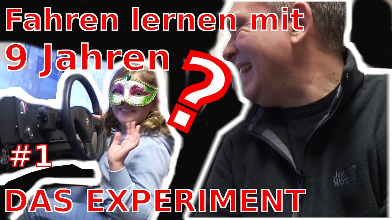 1. Fahrstunde am Simulator, Maydi (9 Jahre) lernt Autofahren: Anfahren, Schalten, Anhalten