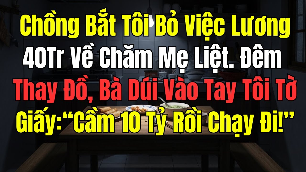 Chồng Bắt Tôi Bỏ Việc Lương 40Tr Về Chăm Mẹ Liệt. Đêm Thay Đồ, Bà Dúi Vào Tay Tôi Tờ Giấy:“Chạy Đi!”