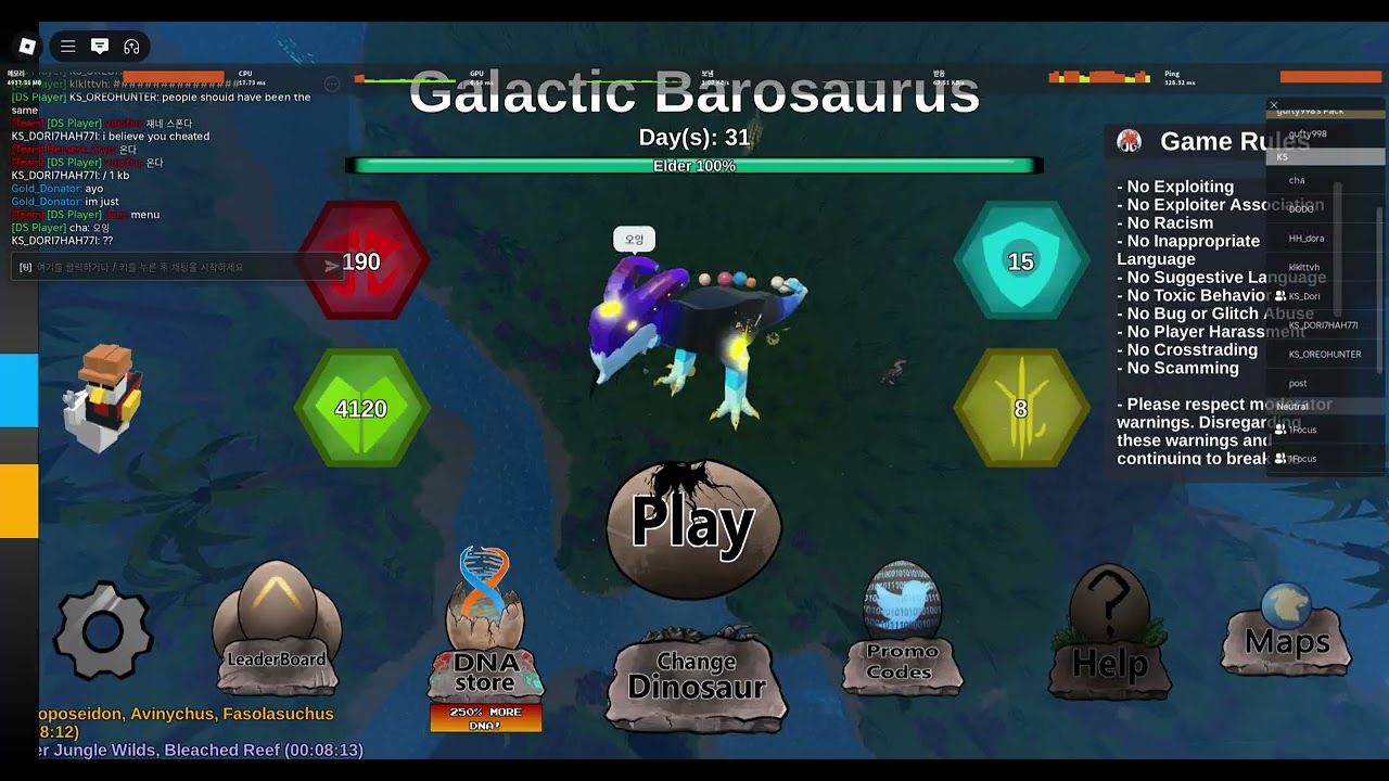 Dinosaur simulator public war(winter+1Focus vs ks+dora+low killer)