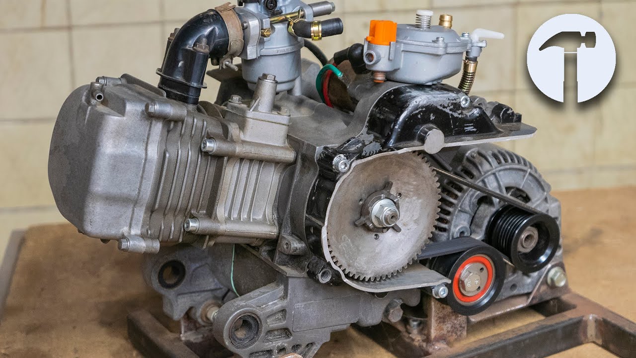 Using a scooter motor and a car alternator to make a homemade generator