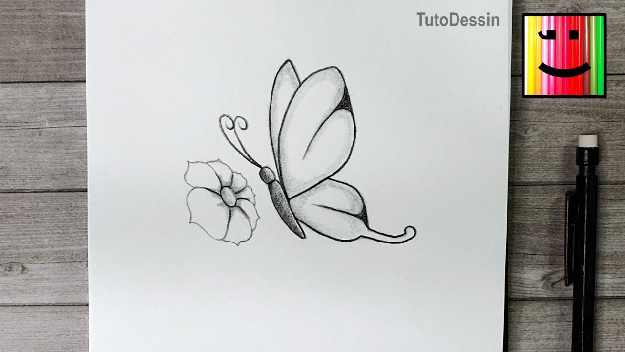 Comment dessiner un papillon et une fleur au crayon de papier | Tutoriel pas à pas