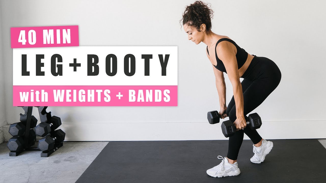 40 MIN LEG + BOOTY WORKOUT With Weights + Booty Band | Low Impact | Warm Up + Cool Down Included