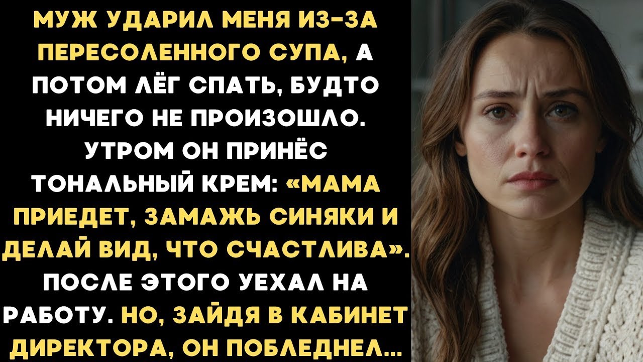 Муж ударил меня из-за пересоленного супа, а потом лёг спать. Но его начальник