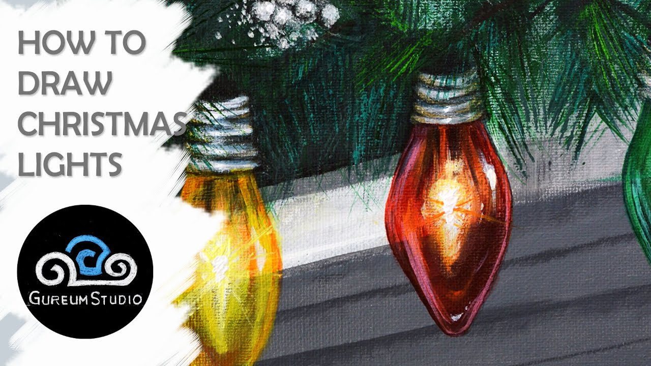 How To Draw Christmas Lights | Acrylic Painting Step By Step Tutorial #6 | Beginner Canvas Drawing