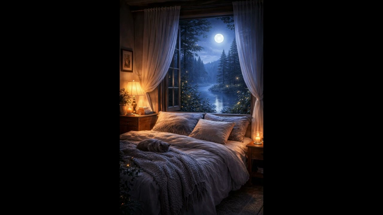 🌙 Cozy Moonlit Bedroom Ambience | Forest River Night View for Sleep, Relaxation & Study