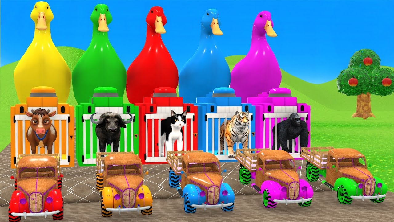 Epic Animal Slide Race 🛝 | Cow Elephant Gorilla Hippo Tiger