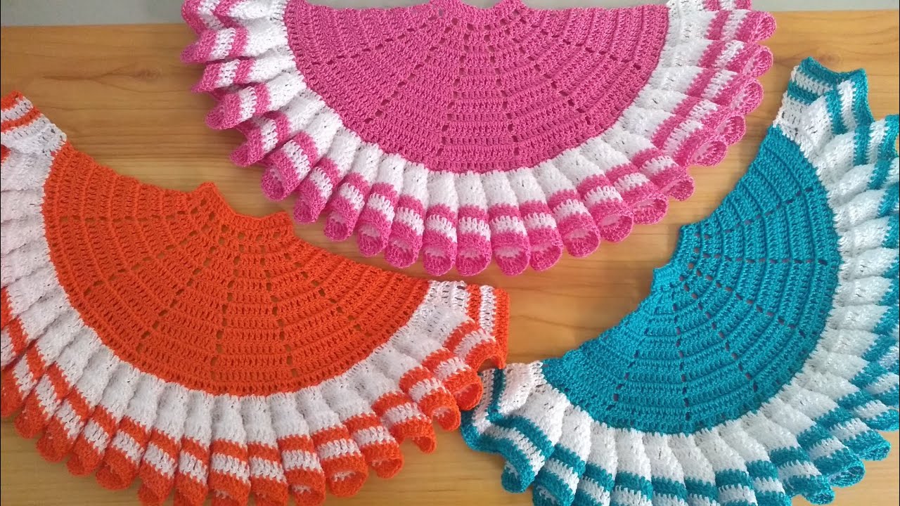 saía de crochê para boneca pintada em pano de prato passo a passo