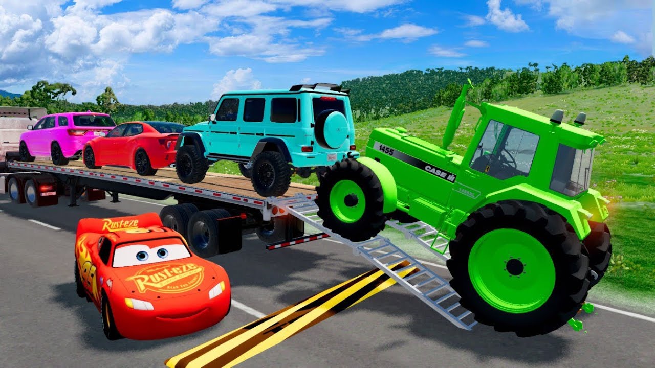 Flatbed Truck McQueen | Transportation with Trucks - Pothole vs Car | #13 | BeamNG.Drive Gameplay