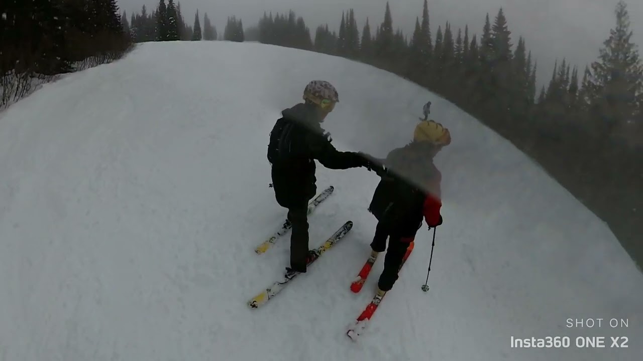 Insta 360 backpack mount  through the glades neay Boomerang run at Fernie BC Canada 07022024.