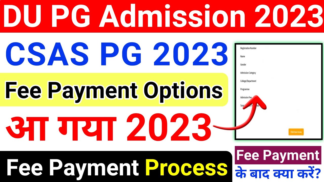 Delhi University CSAS PG Fee Payment Link आ गया 2023 | How to pay fees in du csas pg portal 2023