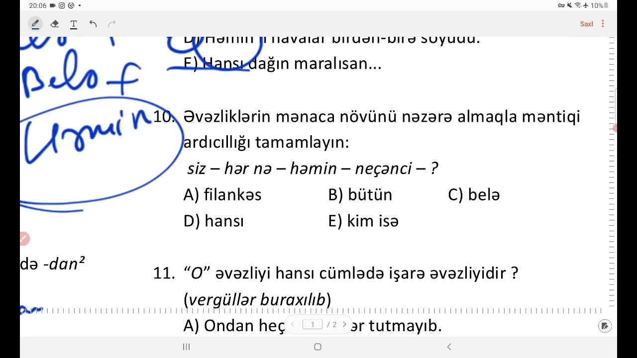 evezlik sinaq izahi