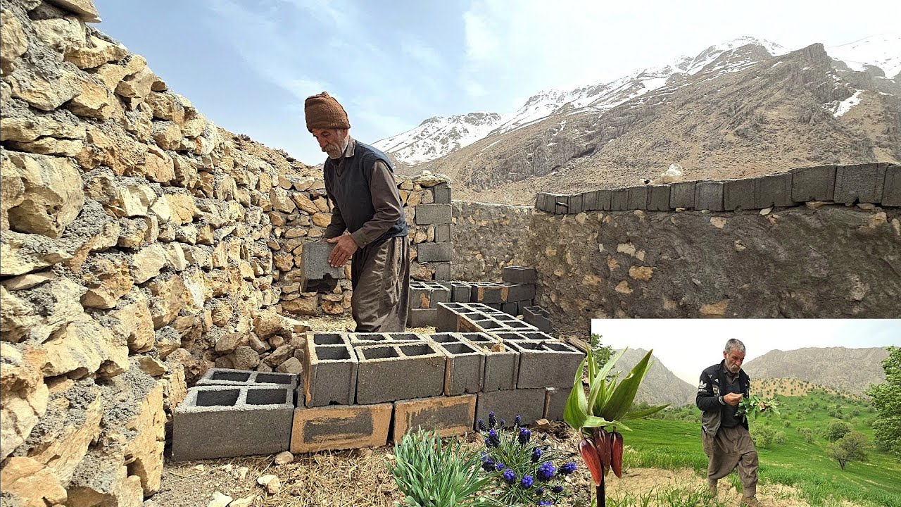 Iran nomadic life: Building shelters for goat kids in cold weather for mountain migration