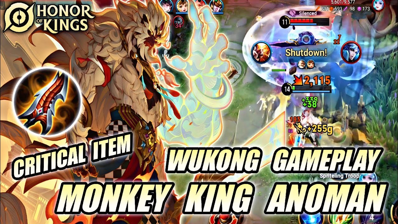 WUKONG GAMEPLAY - MONKEY KING ANOMAN CRITICAL ITEM 100% INSANE DAMAGE! | HONOR OF KINGS (HOK)