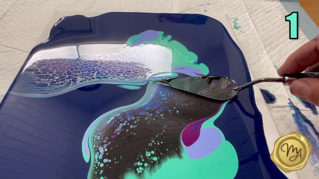 Acrylic Pour | Swipe with Lines | Day 1 of 30 Days Fluid Art Challenge by MarjoleinART