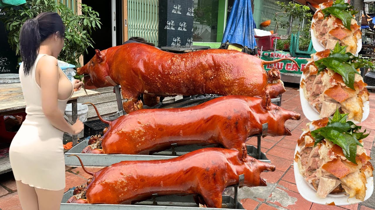 SATISFYING Whole Roasted Pig Chopping by Local Couples at the Street Market