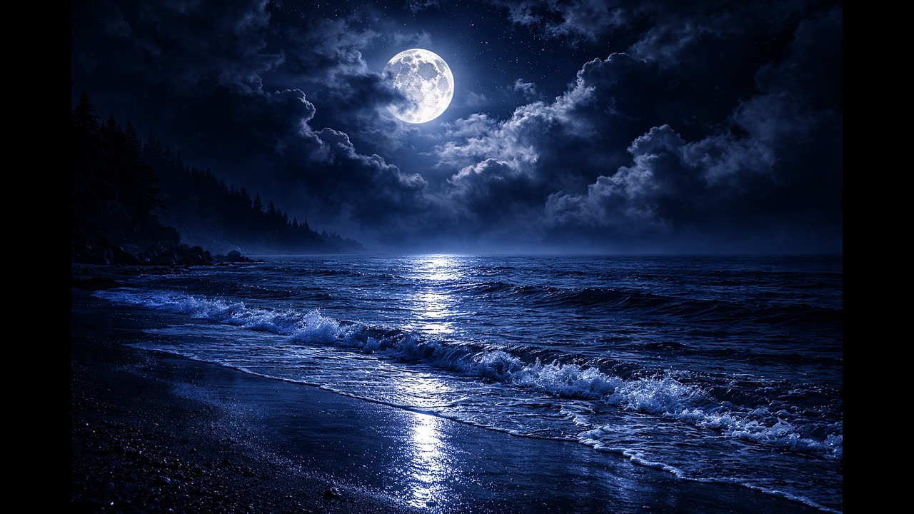 Moonlit Ocean Through Clouds – Gentle Waves for Deep Sleep 8 Hours